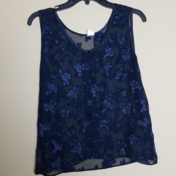 Rose de Paris Sheer Navy Tank Top - Picture 1 of 6